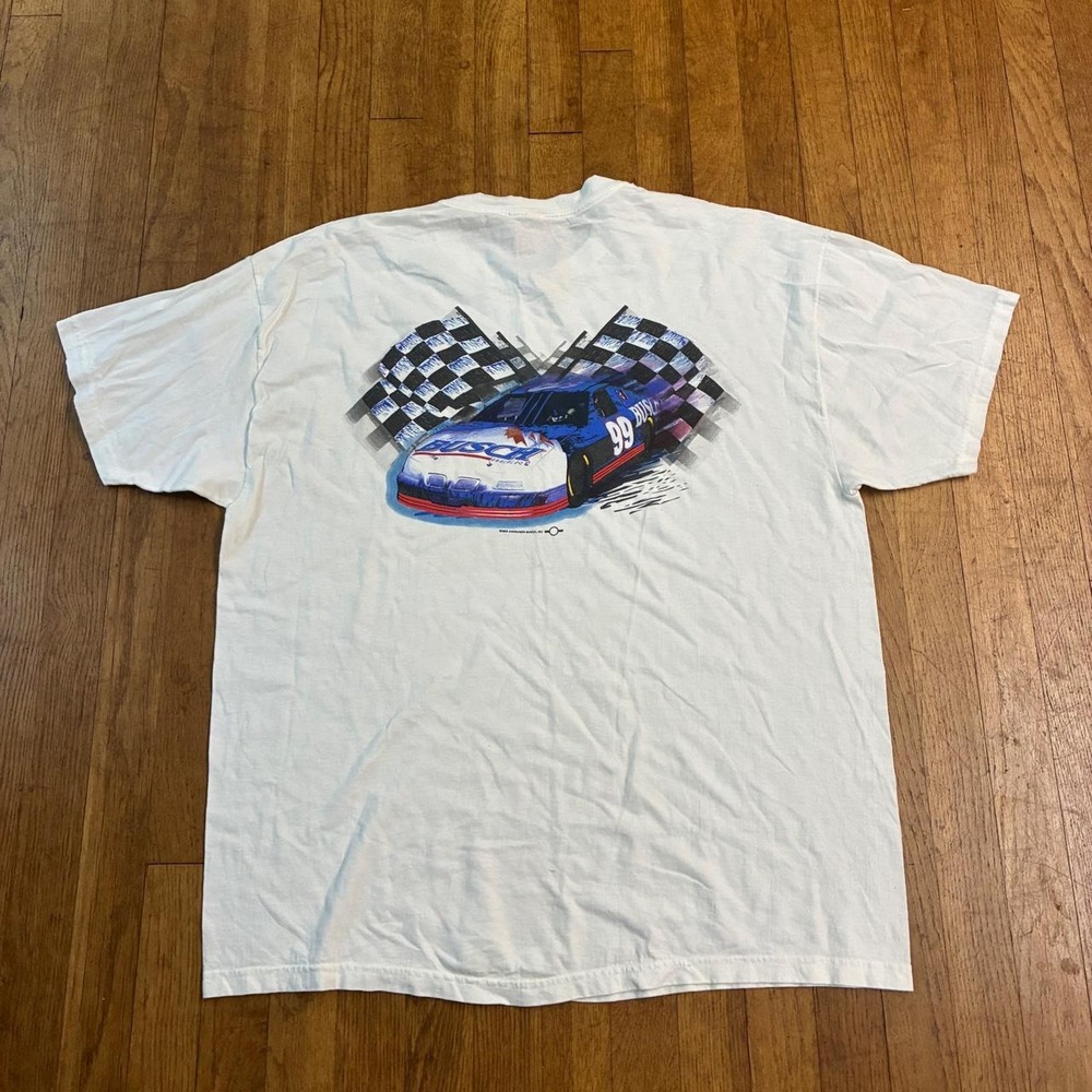 Vintage 1999 NASCAR Busch Series Race Car T Shirt 90s White Single Stitch Mens
